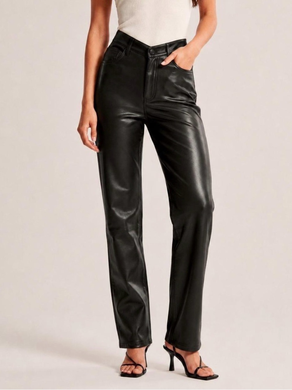 Abercrombie & Fitch High-Rise Black Faux Leather Straight Jeans